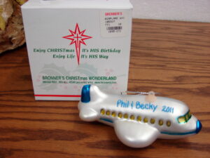 Vintage Bronner&#8217;s Blown Glass Christmas Ornament Pizza Slice, Moose-R-Us.Com Log Cabin Decor