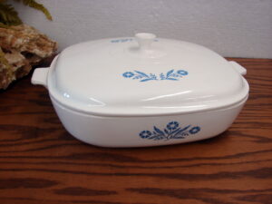 Corning Ware Blue Cornflower Pyroceram Patterned White Solid Lid 10"