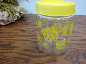 Vintage Corning Clear Glass Canister Yellow Daisy Sunflowers