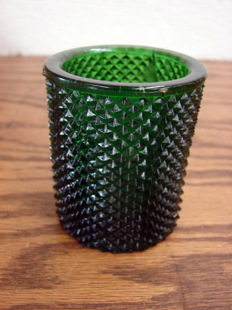 Vintage Retro Emerald Green Diamond Cut Votive Candle Holder, Moose-R-Us.Com Antiques Collectibles Log Cabin Decor