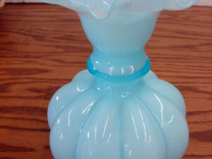 Vintage Fenton Light Blue Frosted Melon Ruffle Top Vase