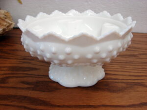 Vintage Fenton White Milk Glass Hobnail Pedestal Candle Bowl