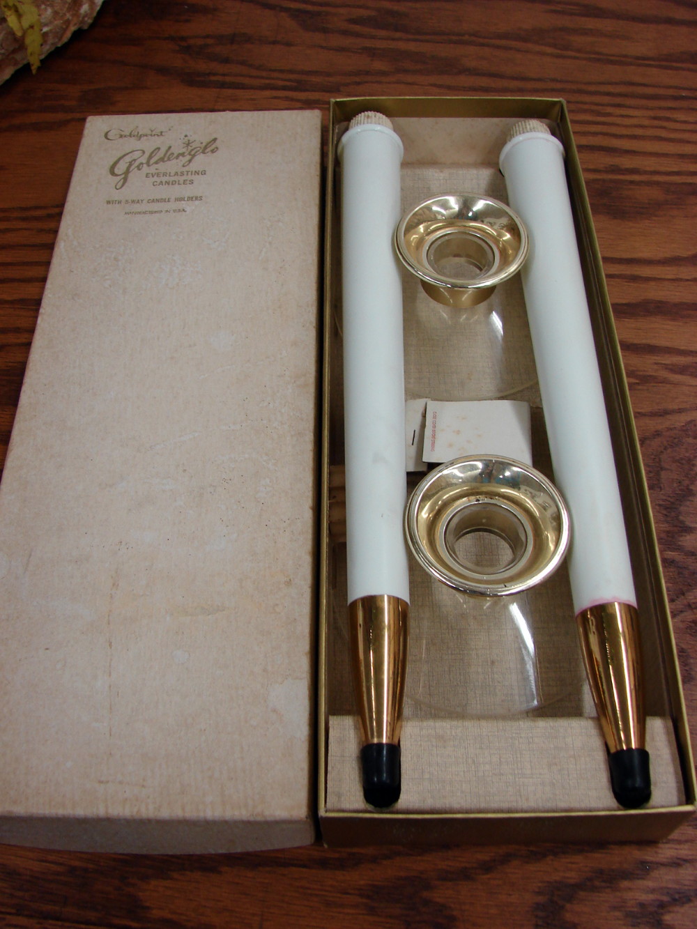 Vintage GoldenGlo Everlasting Candles MCM Candle Holders