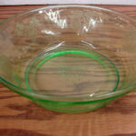 Vintage Hazel Atlas Uranium Green Glass Fruit Pattern Bowl 8"
