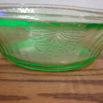 Vintage Hazel Atlas Uranium Green Glass Fruit Pattern Bowl 8" - Image 2