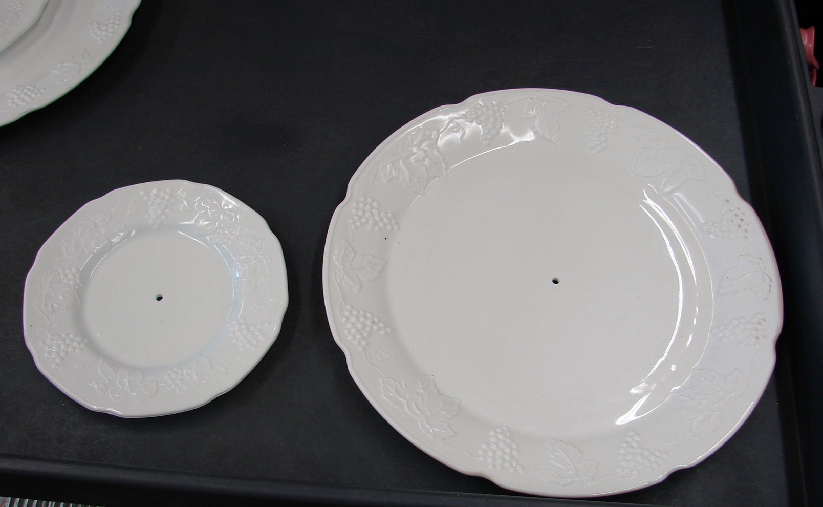 Vintage Indiana Glass Grape Vine Colony White Milk Glass Harvest 8 & 14" Tidbit Trays No Hardware