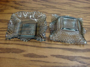 Set/2 Vintage 4" Indiana Glass Ruffled Diamond Point Trinket Dish Smoke Black