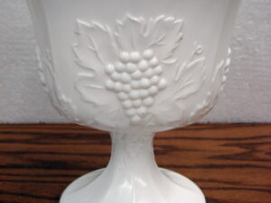 Vintage Indiana Glass Grape Vine Colony White Milk Glass Harvest Pedestal Footed Compote