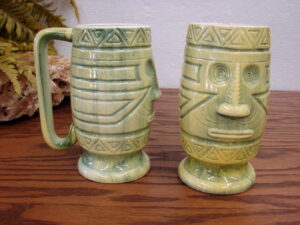Vintage Westwood R65-C1303 Japan Tiki Mugs Set/2 Pale Green