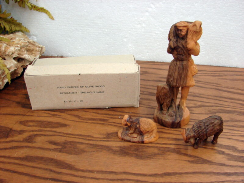 Hand Carved Olive Wood Nativity Shepherd 3 Piece Made in Holy Land, Moose-R-Us.Com Antiques Collectibles Log Cabin Decor