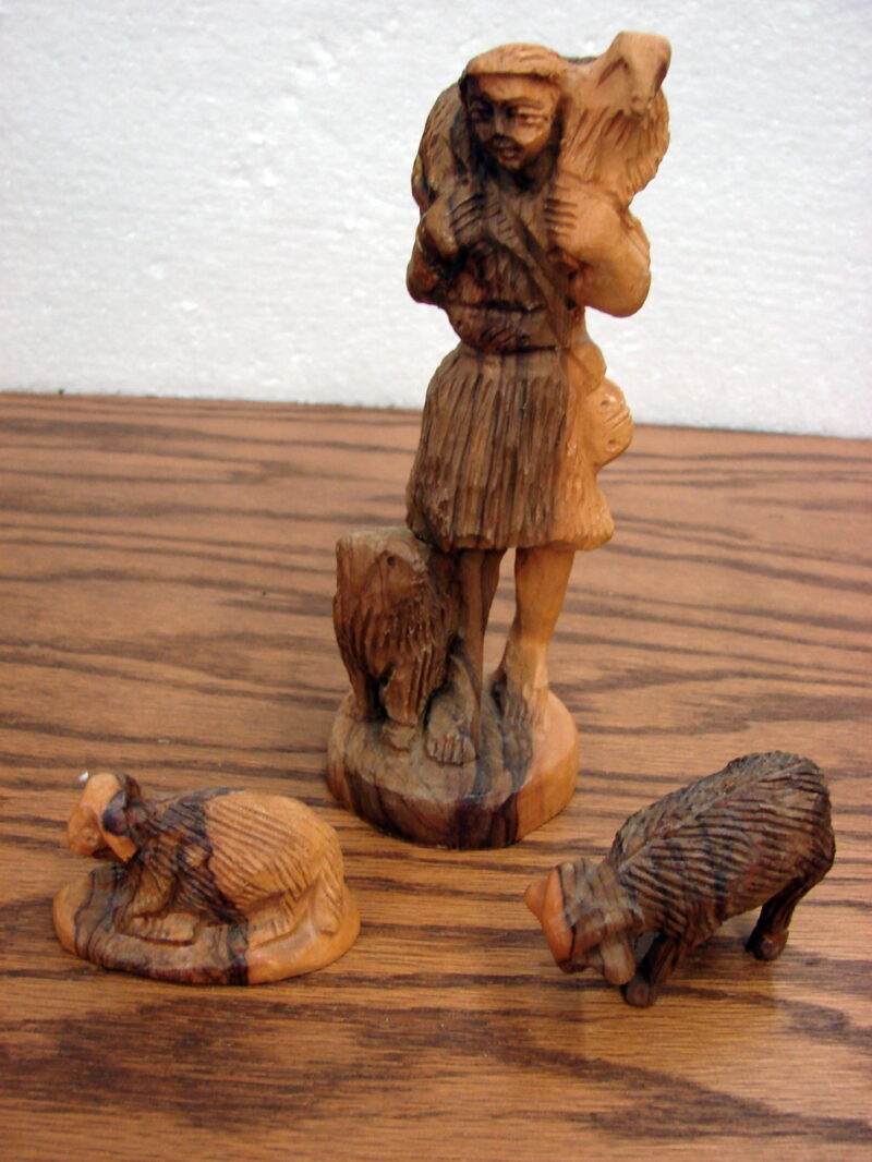 Hand Carved Olive Wood Nativity Shepherd 3 Piece Made in Holy Land, Moose-R-Us.Com Antiques Collectibles Log Cabin Decor