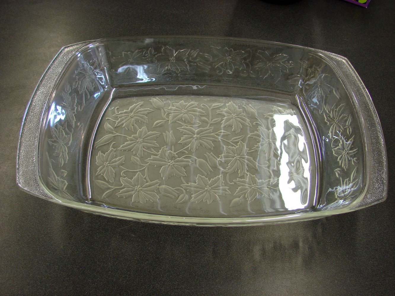 Retired Princess House Fantasia Raised Relief Frosted Crystal Poinsettia Large Rectangular Serving Dish
