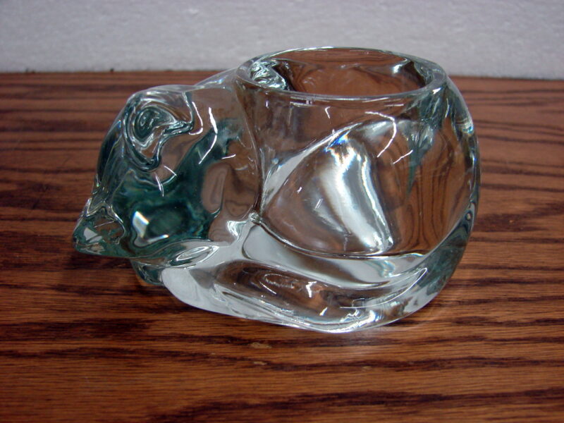 Vintage Crystal Heavy Glass Curled Cat Votive Tealight Candle Holder, Moose-R-Us.Com Antiques Collectibles Log Cabin Decor
