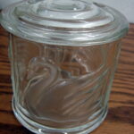 Vintage Frosted Clear Glass Gloria Vanderbilt Swan Cattails Embossed Lidded Jar