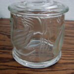 Vintage Frosted Clear Glass Gloria Vanderbilt Swan Cattails Embossed Lidded Jar - Image 3