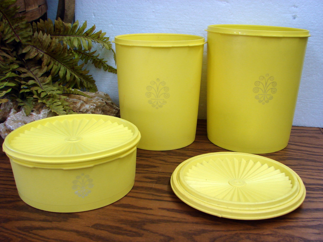 Vintage Tupperware Set/3 Canister Set Sunny Yellow #1204 #805 #1339