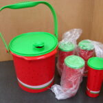 NOS Tupperware Watermelon #4653 Bucket and Lidded Glass #5107 Set