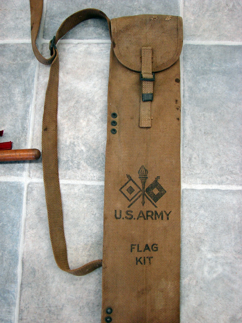 US WW1 Army Signal Corps Flag Kit Set Khaki Canvas Bag Vtg