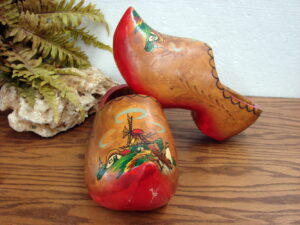 Vintage 1960's Hand Painted Scene Windmill Wood Clogs Dutch Wooden Shoes