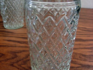Set/8 Vintage Anchor Hocking Cut Diamond Quilted Jelly Jar Clear Drinking Glasses