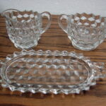 Vintage Cubist Fostoria American Clear Cubist Creamer Sugar on Tray