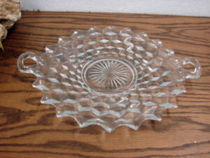 Vintage Cubist Fostoria American Clear Round Tidbit Tray w/ Handles