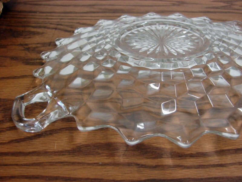 Vintage Cubist Fostoria American Clear Round Tidbit Tray w/ Handles, Moose-R-Us.Com Antiques Collectibles Log Cabin Decor