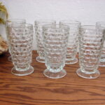 Set/7 Vintage Crystal Fostoria American Cube Cubist 6" Ice Tea Glasses