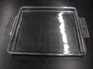 Vintage Heavy Glass Square Lid Deco Handles 11 3/4 x 10 3/4 x 1 1/4"