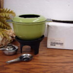 Ikea Cast Iron Fondue Pot Set New in Box Made in France Avocado Green