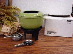 Ikea Cast Iron Fondue Pot Set New in Box Made in France Avocado Green