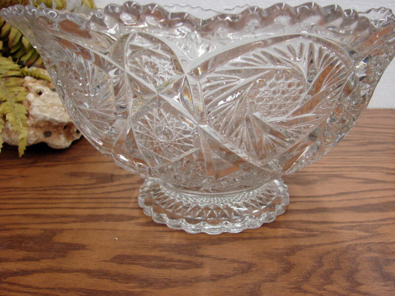 Vintage Imperial Glass Whirling Star Footed Punch Bowl Only, Moose-R-Us.Com Antiques Collectibles Log Cabin Decor