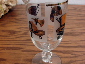 Vintage Libbey Martini Pitcher Gentleman Club Jazz Jockey Drummer Firefighter
