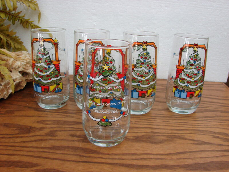 Set/5 Pepsi Collector Series 1984 O&#8217; Christmas Tree Drinking Glasses, Moose-R-Us.Com Log Cabin Decor