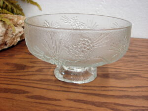 Vintage Indiana Glass Clear Tiara Ponderosa Pine Embossed Footed 9&#8243; Serving Bowl, Moose-R-Us.Com Log Cabin Decor