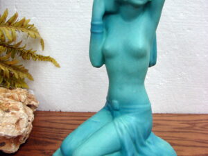 Antique Van Briggle Pottery Ming Blue Grecian Nude Kneeling Never a Lamp
