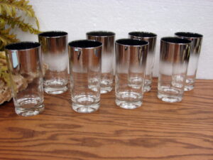 Set/8 MCM High Ball Vintage Vitreon Queens Lusterware Silver Fade Ombre