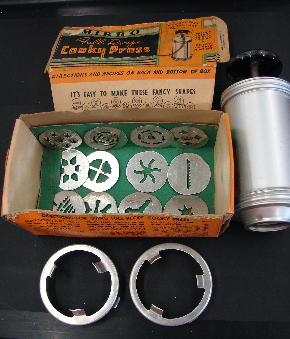Vintage Original Mirro Full Recipe Cookie Cooky Press Original Box Thickness Levels