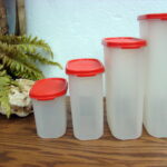 Vintage Tupperware Set/4 Modular Mates Orange/Red Lids 1612 1613 1614 1615