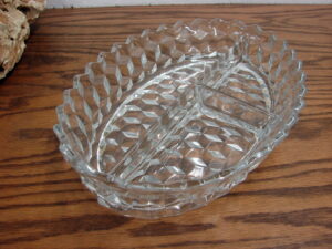 Cubist Fostoria American Clear Vintage Fostoria Glass 3 Part Relish Dish Divided Serving Tray