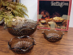 Vintage Anchor Hocking USA Vegetable Harvest Milk Glass Kitchenware Cookware, Moose-R-Us.Com Log Cabin Decor