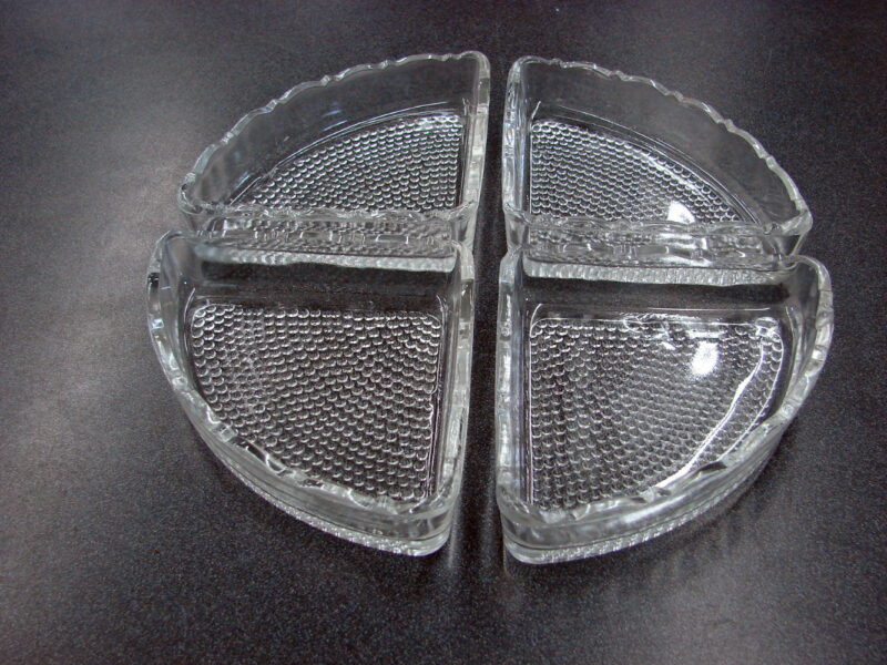 Set/4 Vintage EAPG Bubbles Tidbit Lazy Susan Dip Tray Glass, Moose-R-Us.Com Log Cabin Decor