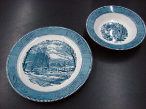 Vintage Currier & Ives China by Royal 12" Plate Platter and 9 1/4" Bowl Set