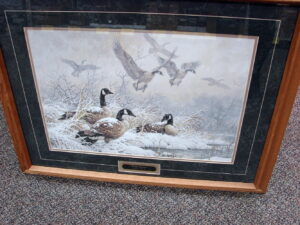 NOS Framed Matted Print Larry Fanning Winter Retreat Canada Geese Snow
