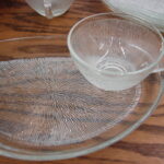 Vintage Hazel Atlas Icelandic Textured Snack Set Tray Plate and Mugs Set/4
