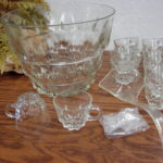 Vintage Hazel Atlas Clear Reflection by Hazelware Punch Bowl Cups Hooks Ladle