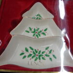 Lenox Holiday Tree Divided Server Holly Gold Trim New in Box