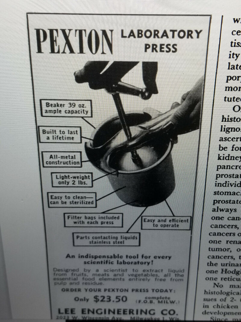 Vintage Mid Century Polar Stainless Steel Pexton Press Laboratory Fruit Vegetables, Moose-R-Us.Com Antiques Collectibles Log Cabin Decor