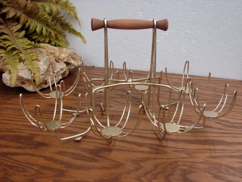 Vintage MCM Federal Roly Poly Drink Caddy Only Wood Metal For 8 Glasses Barware, Moose-R-Us.Com Antiques Collectibles Log Cabin Decor