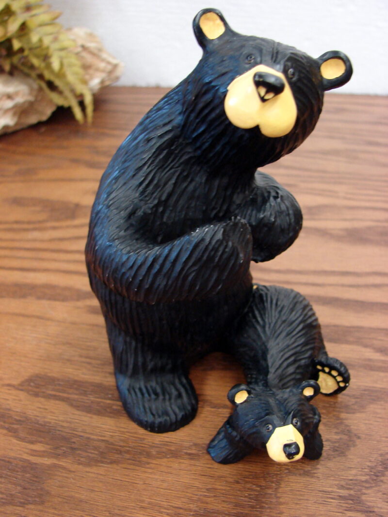 Retired Big Sky Carvers Bearfoots Bears Jeff Fleming Standing w/ Cub Holding Flag?, Moose-R-Us.Com Log Cabin Decor